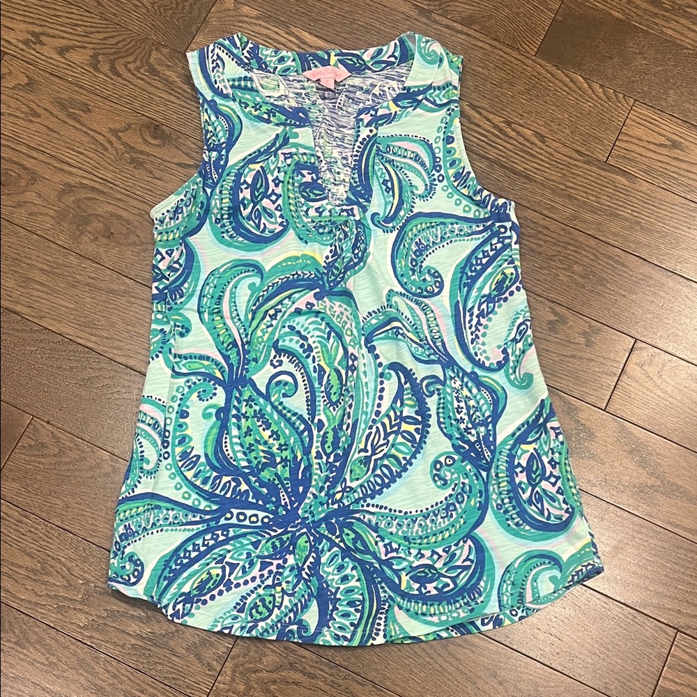 Lilly Pulitzer Sleeveless Shell Top Blue Green Paisley Print Size S
